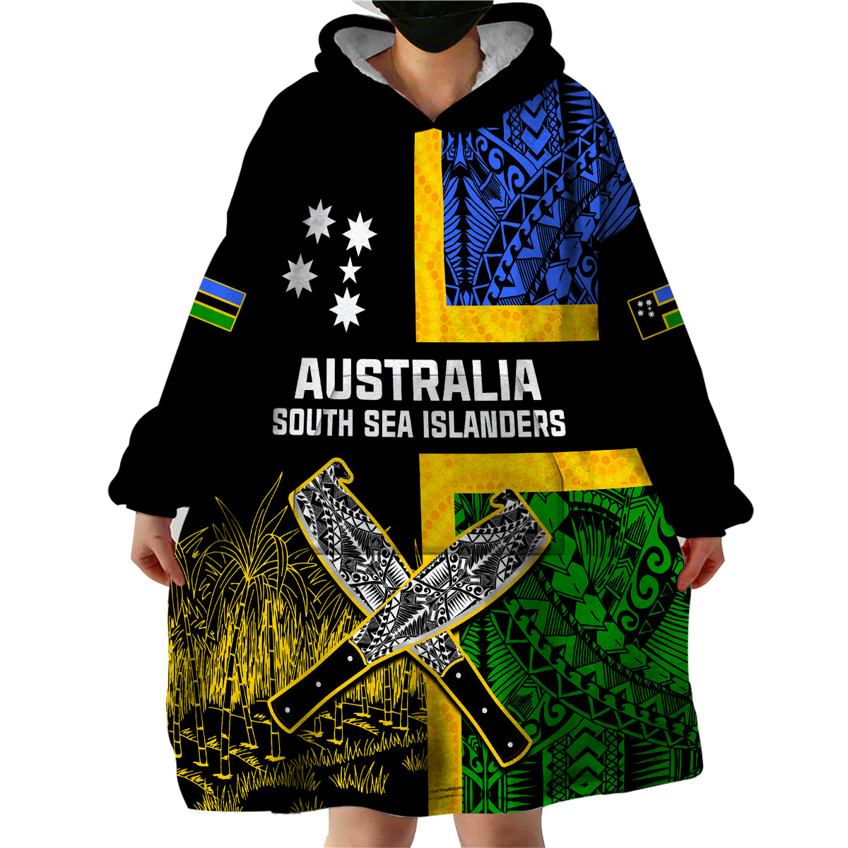 (Custom Personalised) Australian South Sea Islanders Flag Style Wearable Blanket Hoodie - Vibe Hoodie Shop