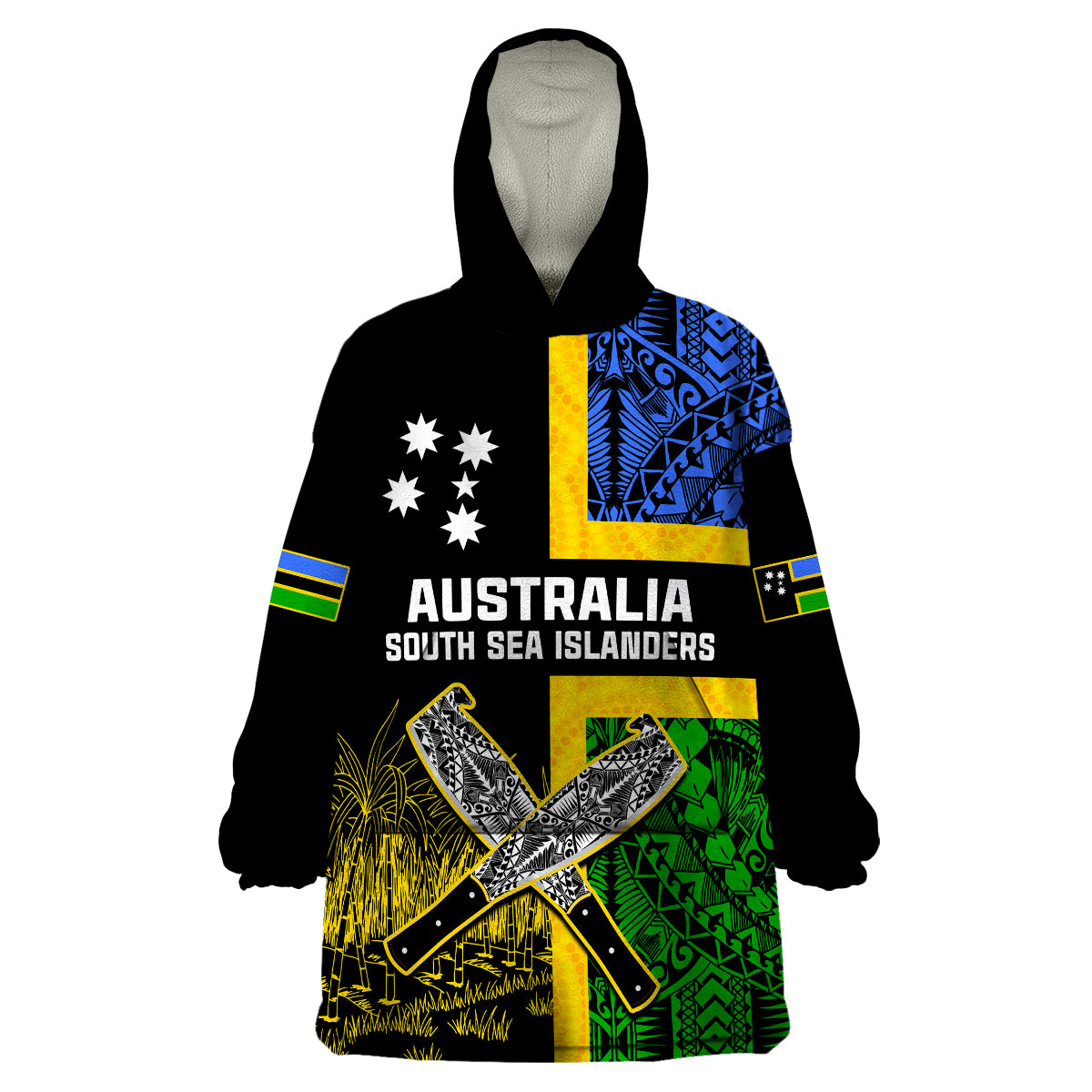 (Custom Personalised) Australian South Sea Islanders Flag Style Wearable Blanket Hoodie - Vibe Hoodie Shop