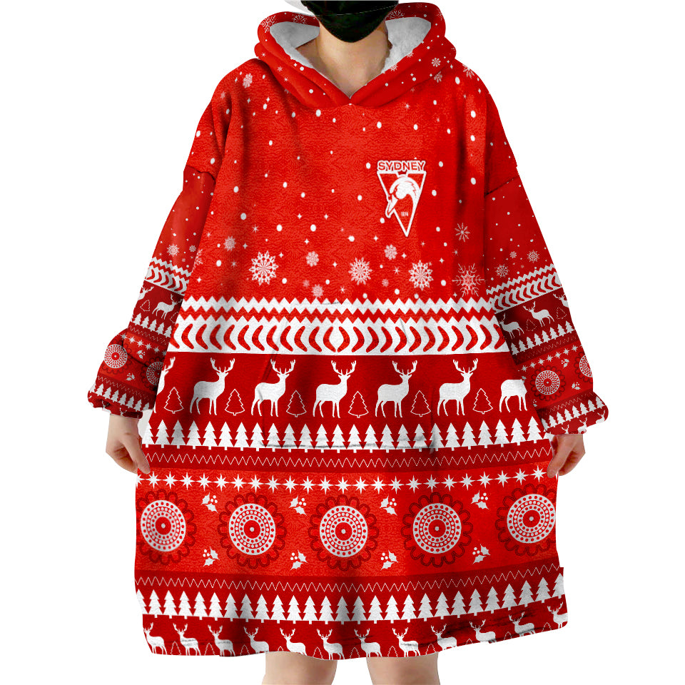 (Custom Personalised) Swans Football Christmas Sydney Wearable Blanket Hoodie - Vibe Hoodie Shop