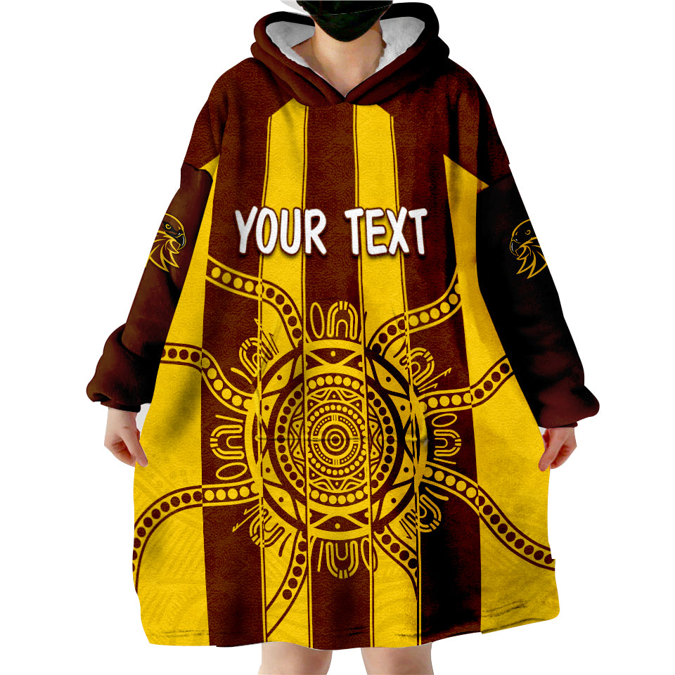 (Custom Personalised) Hawks Indigenous Hawthorn Football Wearable Blanket Hoodie - Vibe Hoodie Shop