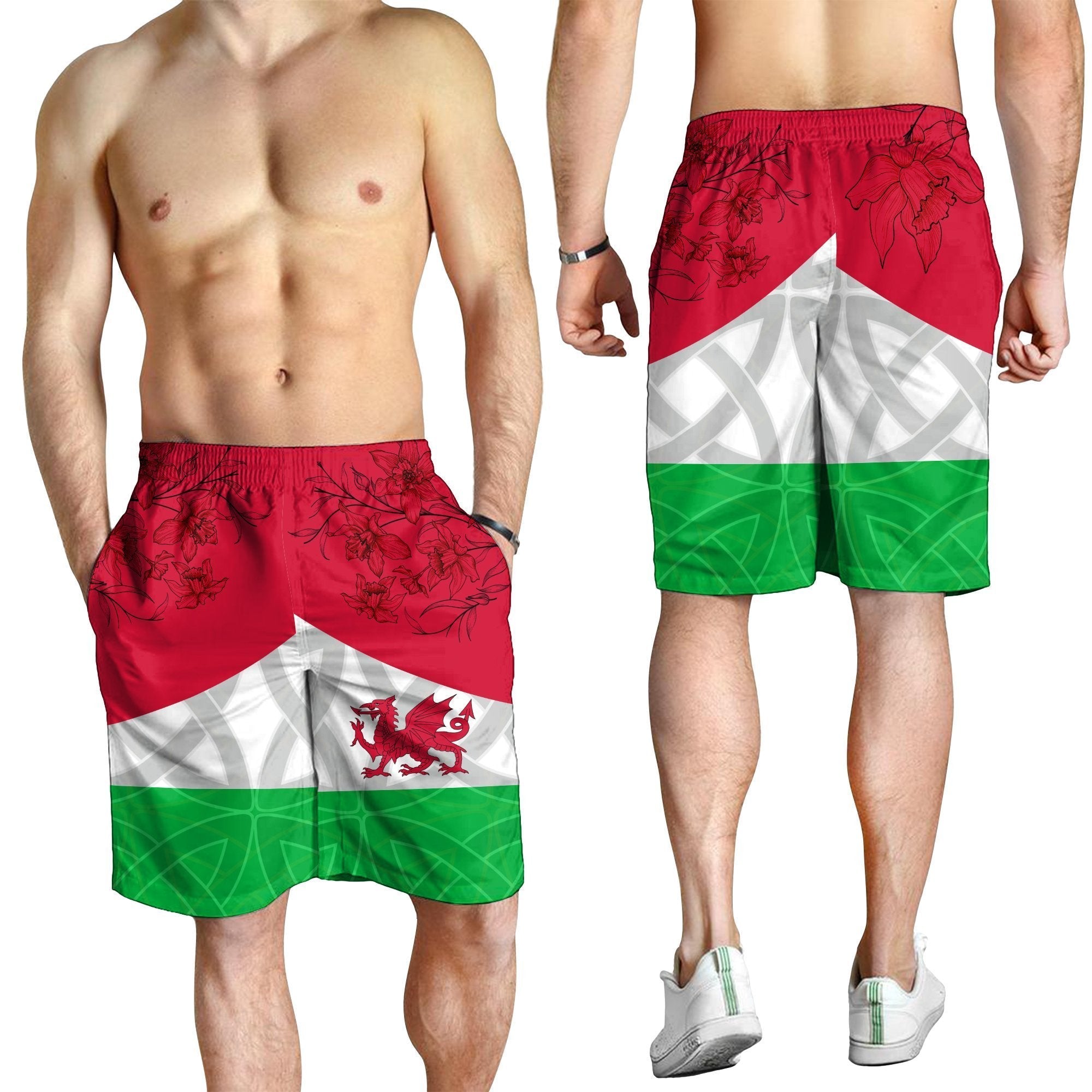 Wales Celtic Men's Shorts - Cymru combined Daffodil - Vibe Hoodie Shop