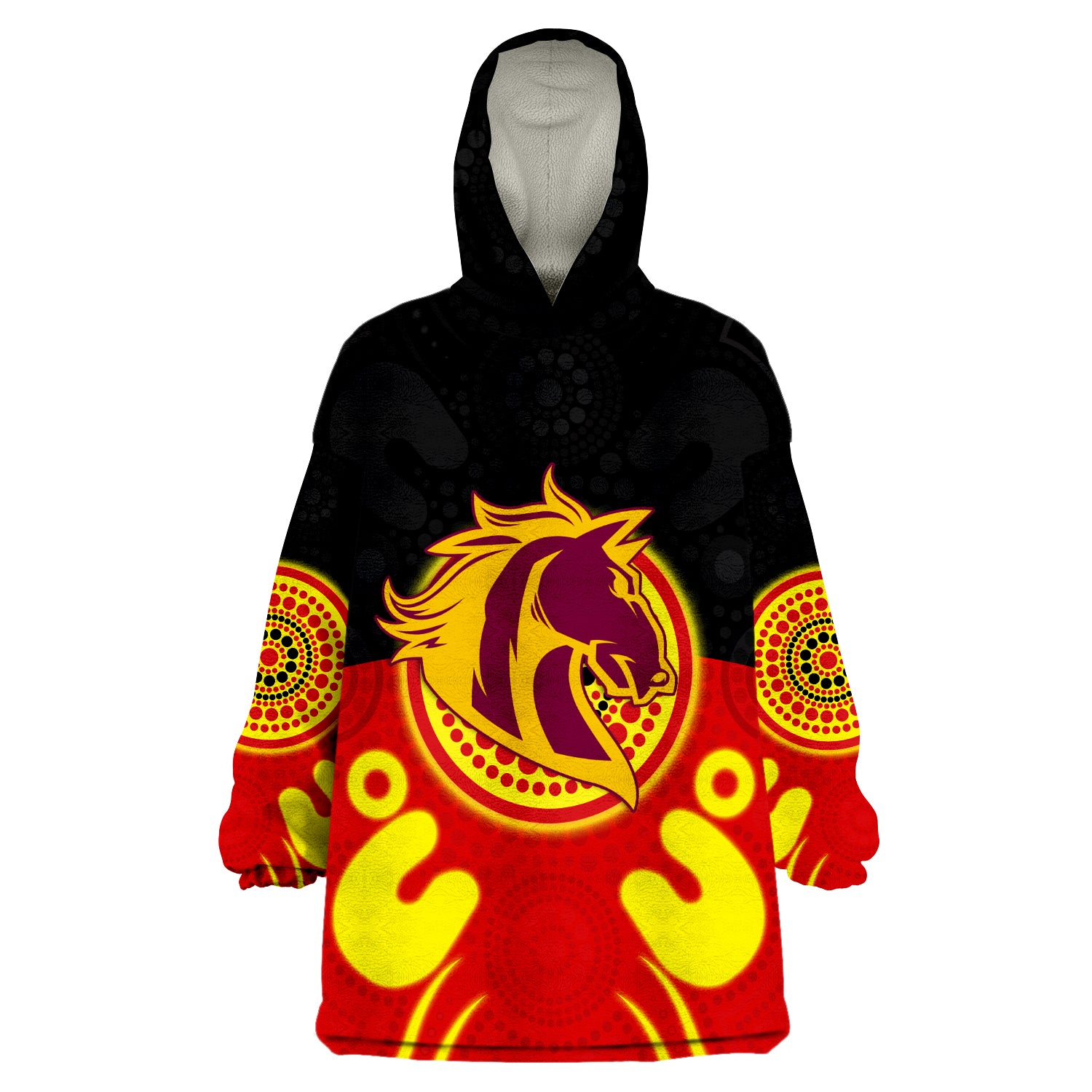 (Custom Personalised) Broncos Indigenous Style Aboriginal Flag Wearable Blanket Hoodie - Vibe Hoodie Shop