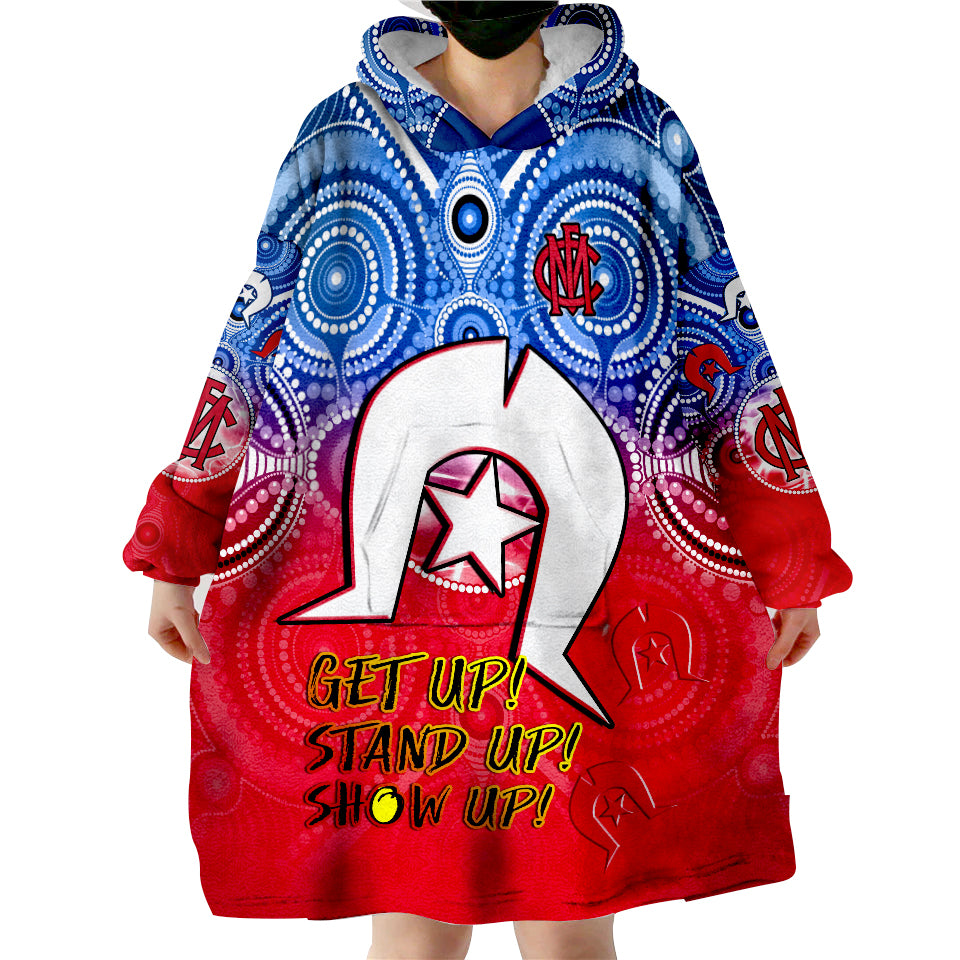 (Custom Personalised) Demons Football NAIDOC Week Melbourne North Melbourne Aboriginal Dhari Wearable Blanket Hoodie - Vibe Hoodie Shop