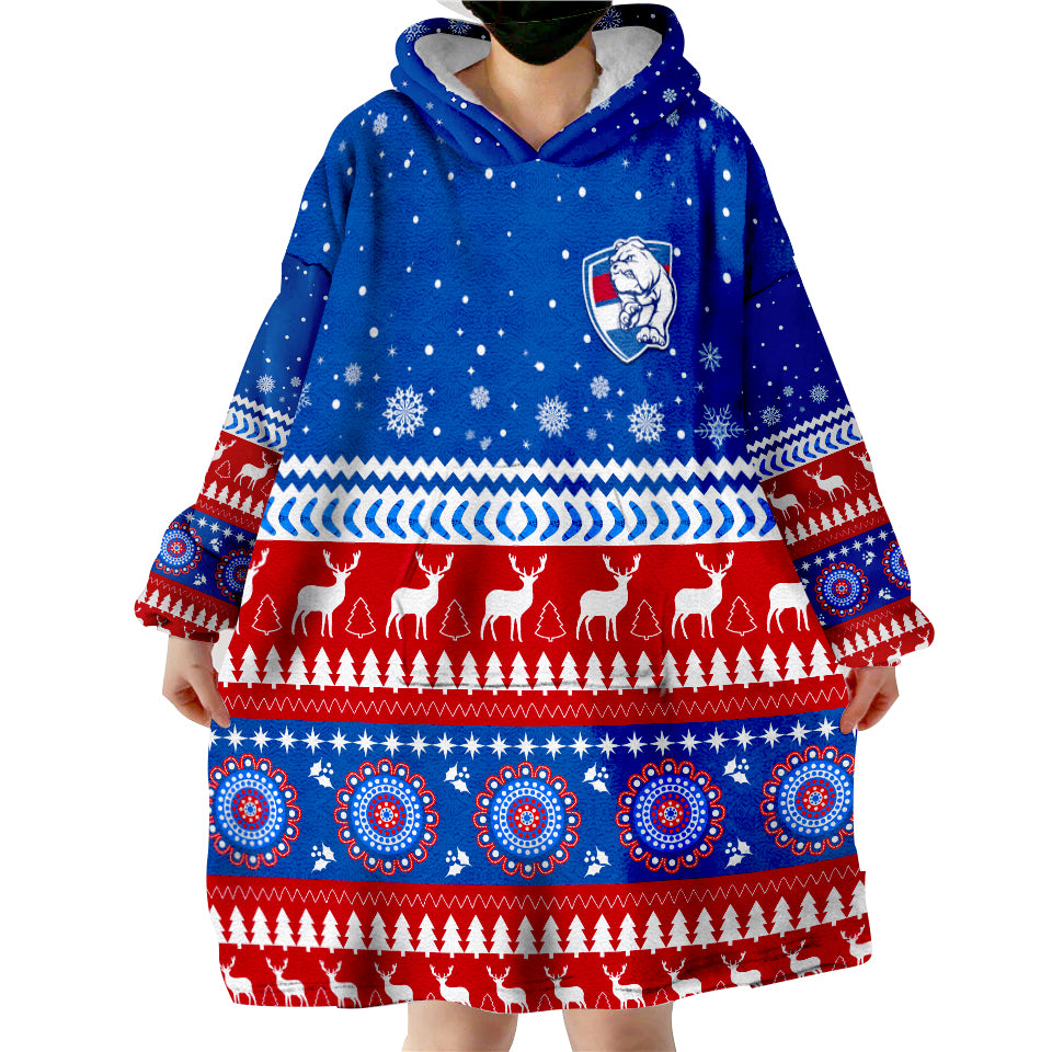 (Custom Personalised) Bulldogs Football Christmas Western Bulldogs Wearable Blanket Hoodie - Vibe Hoodie Shop