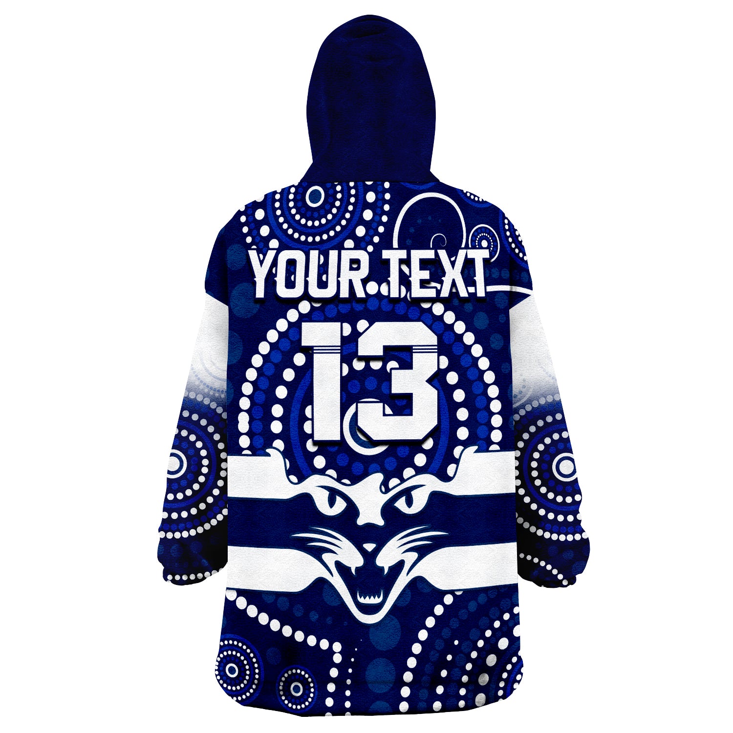 (Custom Text and Number) Cats Football Aboriginal Australian Premiers 2022 Proud Geelong Cartoon Wearable Blanket Hoodie - Vibe Hoodie Shop