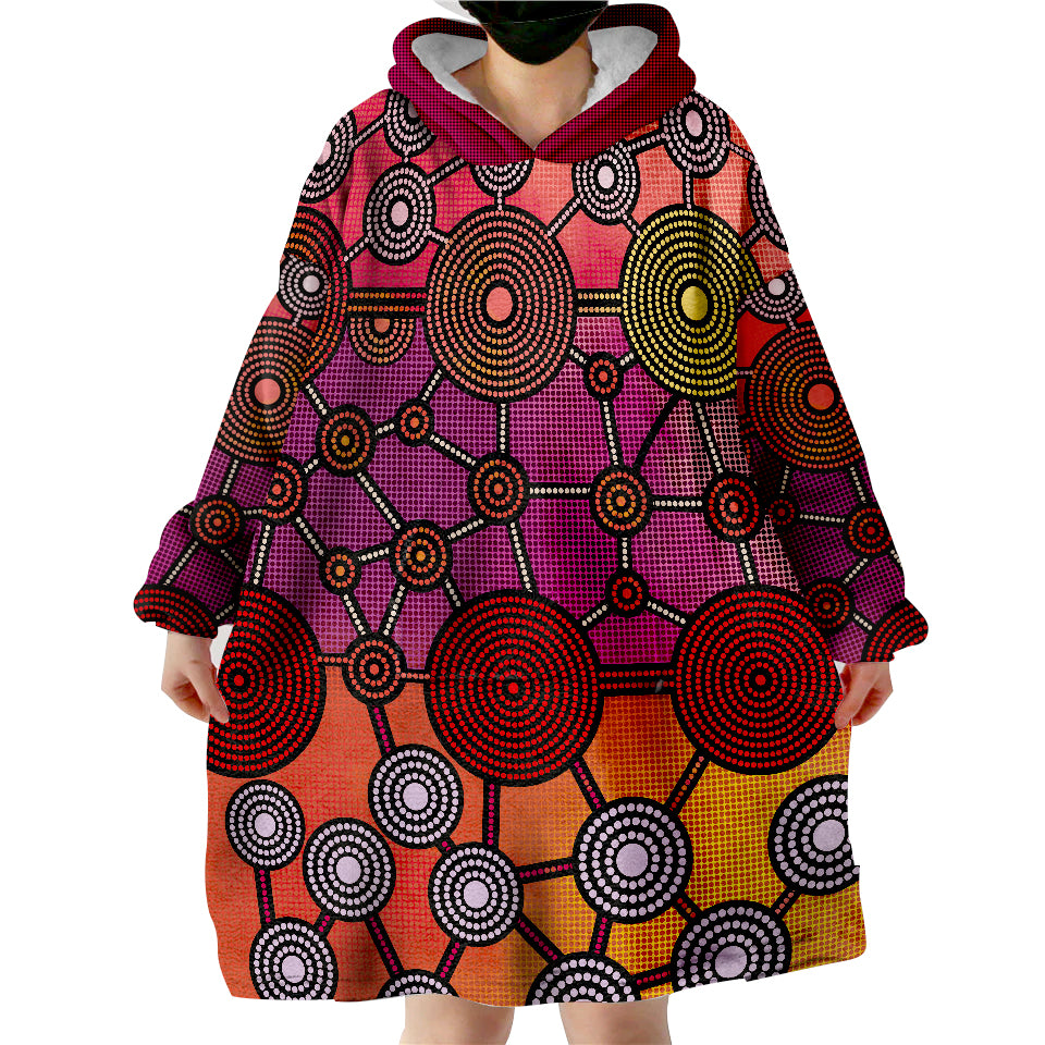 Aboriginal Dot Painting Circle Patterns Wearable Blanket Hoodie - Vibe Hoodie Shop