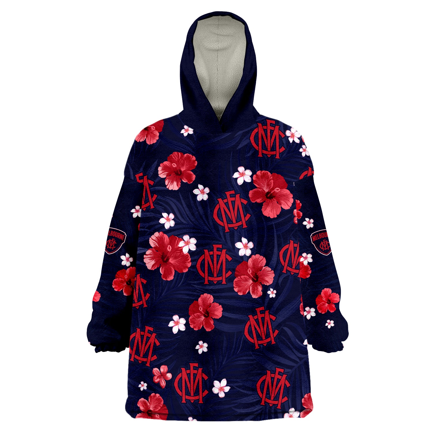 (Custom Personalised) Demons Football Melbourne Premiers Tropical Flowers Simple Wearable Blanket Hoodie - Vibe Hoodie Shop