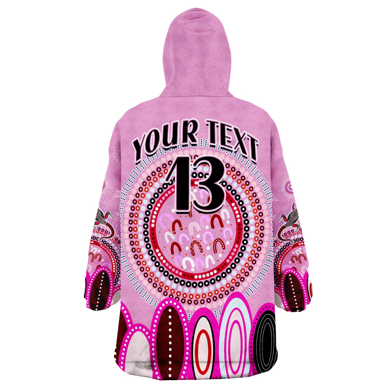 (Custom Text and Number) Aboriginal Stand Up Circle Dot with Lizard Version Pink Wearable Blanket Hoodie - Vibe Hoodie Shop