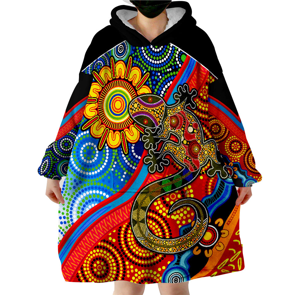 Australia Lizard and Sun Aboriginal Art Speical Wearable Blanket Hoodie - Vibe Hoodie Shop