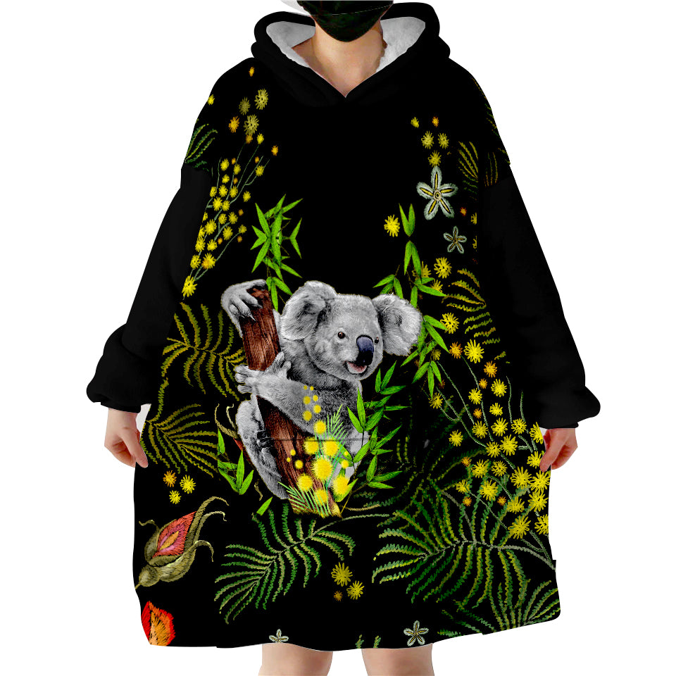 (Custom Personalised) Golden Wattle Koala Australia Acacia Pycnantha Version Simple Wearable Blanket Hoodie - Vibe Hoodie Shop