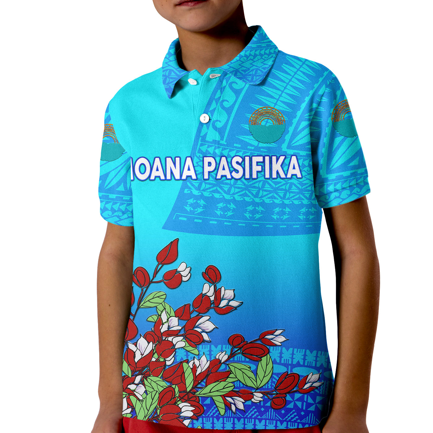 (Custom Personalised) Moana Pasifika Super Rugby Tapa Pacific Island Tagimaucia Flower Kid Polo Shirt - Vibe Hoodie Shop