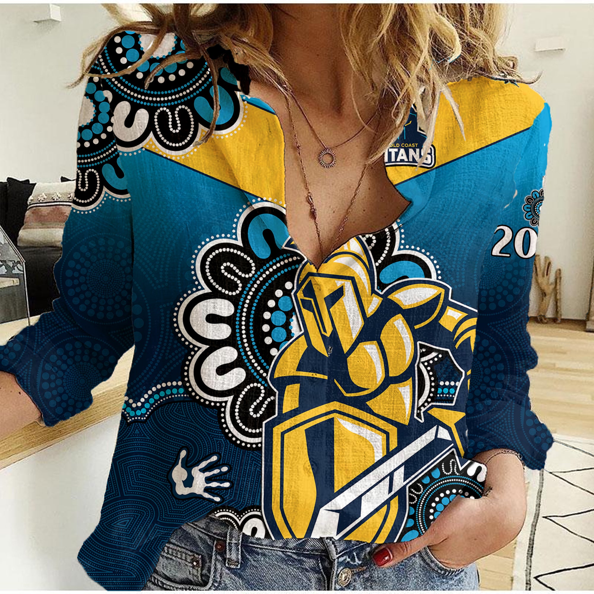 (Custom Personalised) NRL Gold Coast Titans Rugby GLD 2007 Aboriginal Women Casual Shirt - Vibe Hoodie Shop