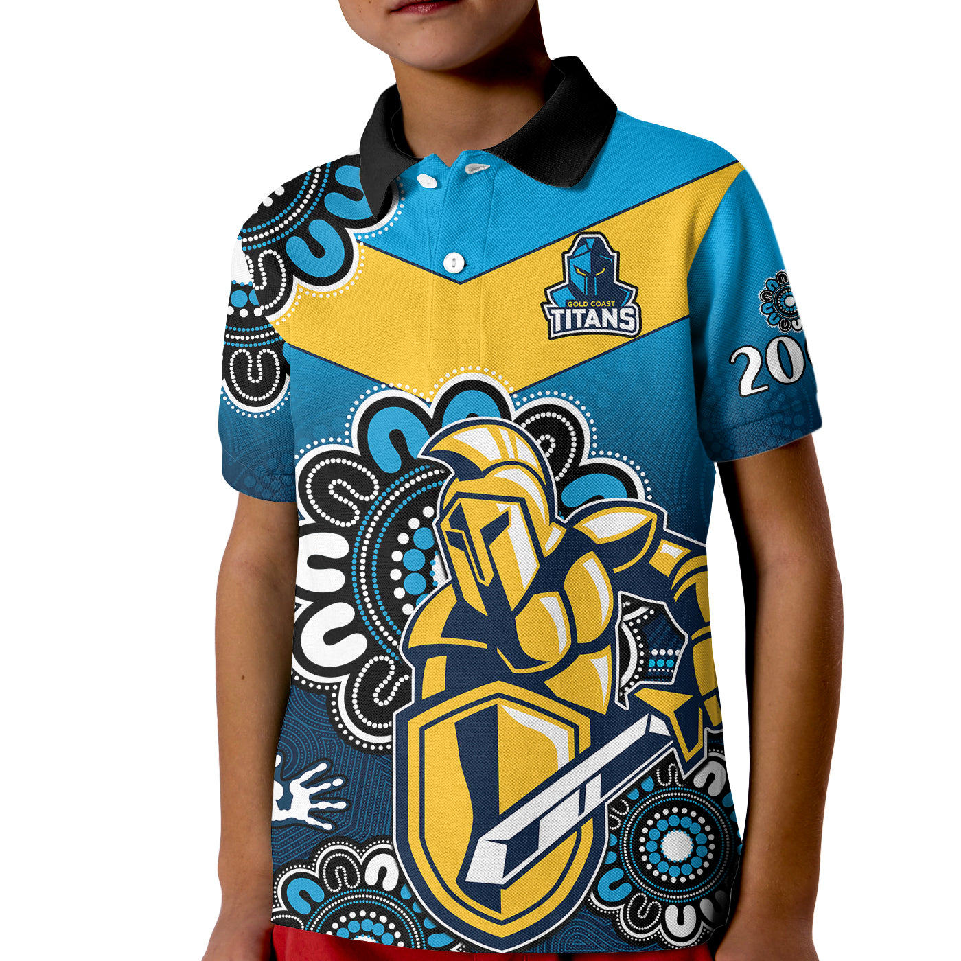 (Custom Personalised) NRL Gold Coast Titans Rugby GLD 2007 Aboriginal Kid Polo Shirt - Vibe Hoodie Shop