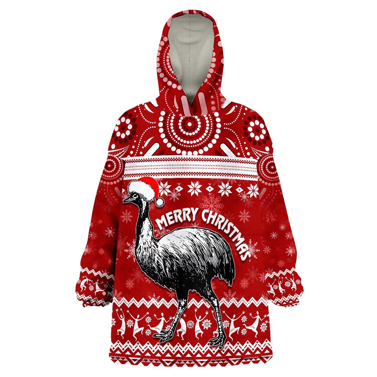 Australia Christmas Aboriginal Art - Santa Emu Bird Wearable Blanket Hoodie - Vibe Hoodie Shop