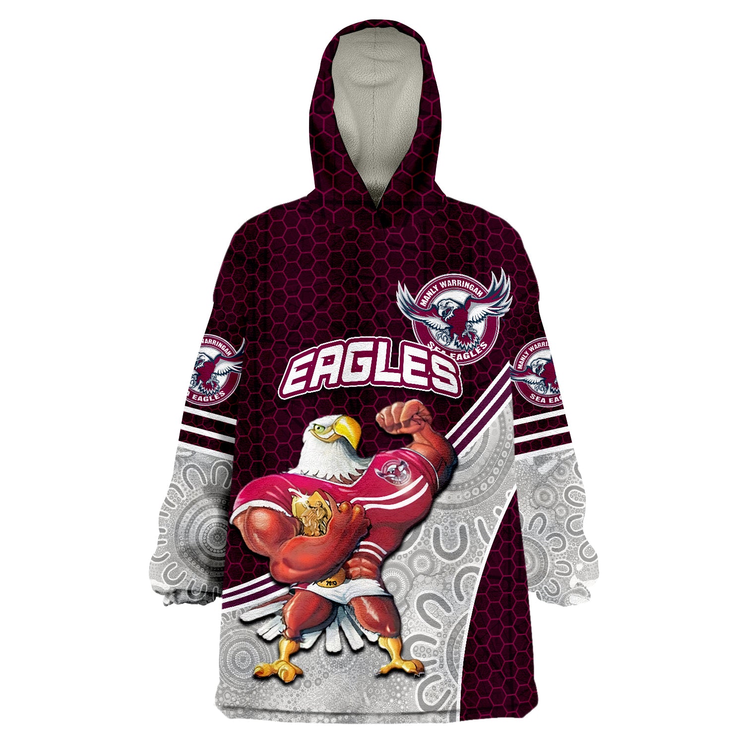 Eagles Rugby Mix Aboriginal Simple Wearable Blanket Hoodie - Vibe Hoodie Shop