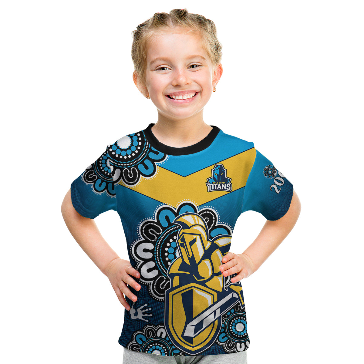 (Custom Personalised) NRL Gold Coast Titans Rugby GLD 2007 Aboriginal Kid T Shirt - Vibe Hoodie Shop