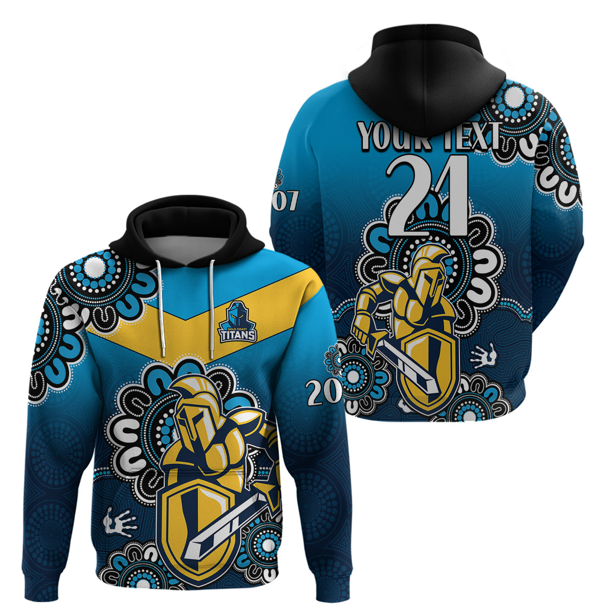 (Custom Personalised) NRL Gold Coast Titans Rugby GLD 2007 Aboriginal Hoodie LT9 - Vibe Hoodie Shop