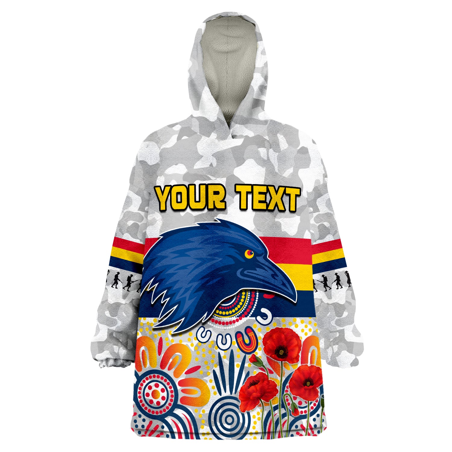 (Custom Personalised) Crows ANZAC 2022 Adelaide Football Aboriginal Poppy Wearable Blanket Hoodie - Vibe Hoodie Shop