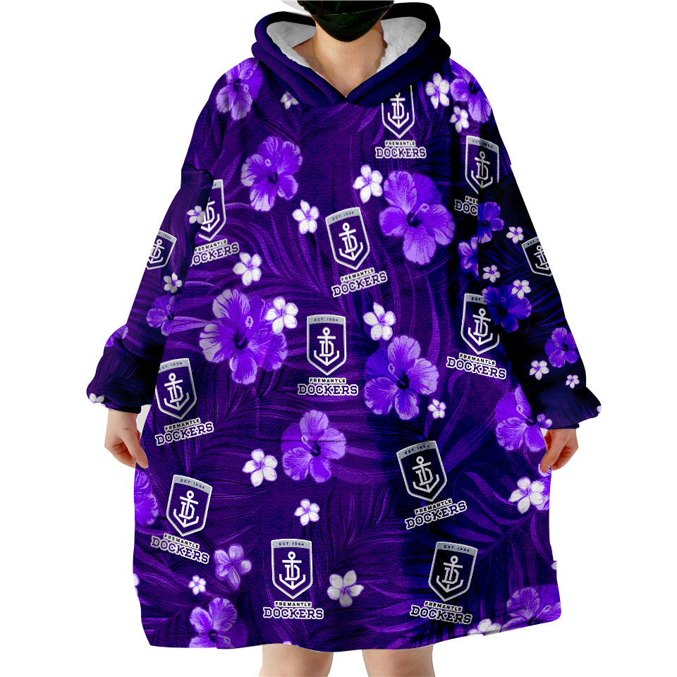 (Custom Personalised) Dockers Football Fremantle Premiers Tropical Flowers Simple Wearable Blanket Hoodie - Vibe Hoodie Shop