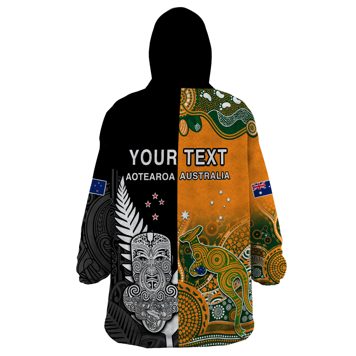 (Custom Personalised) Aussie and Aotearoa Rugby 7s Kangaroos Mix Tiki Fern Wearable Blanket Hoodie - Vibe Hoodie Shop