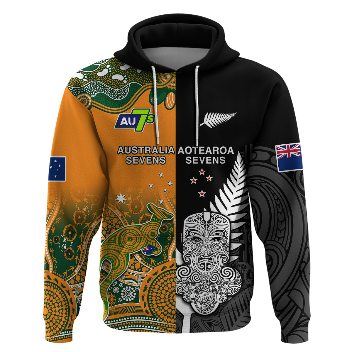 (Custom Personalised) Aussie and Aotearoa Rugby 7s Kangaroos Mix Tiki Fern Hoodie - Vibe Hoodie Shop