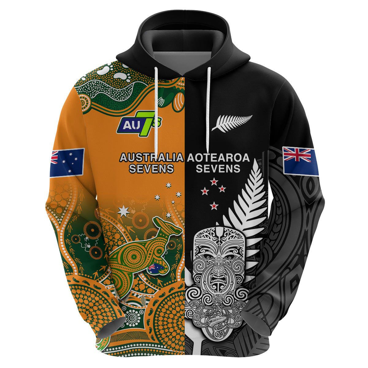 (Custom Personalised) Aussie and Aotearoa Rugby 7s Kangaroos Mix Tiki Fern Hoodie - Vibe Hoodie Shop