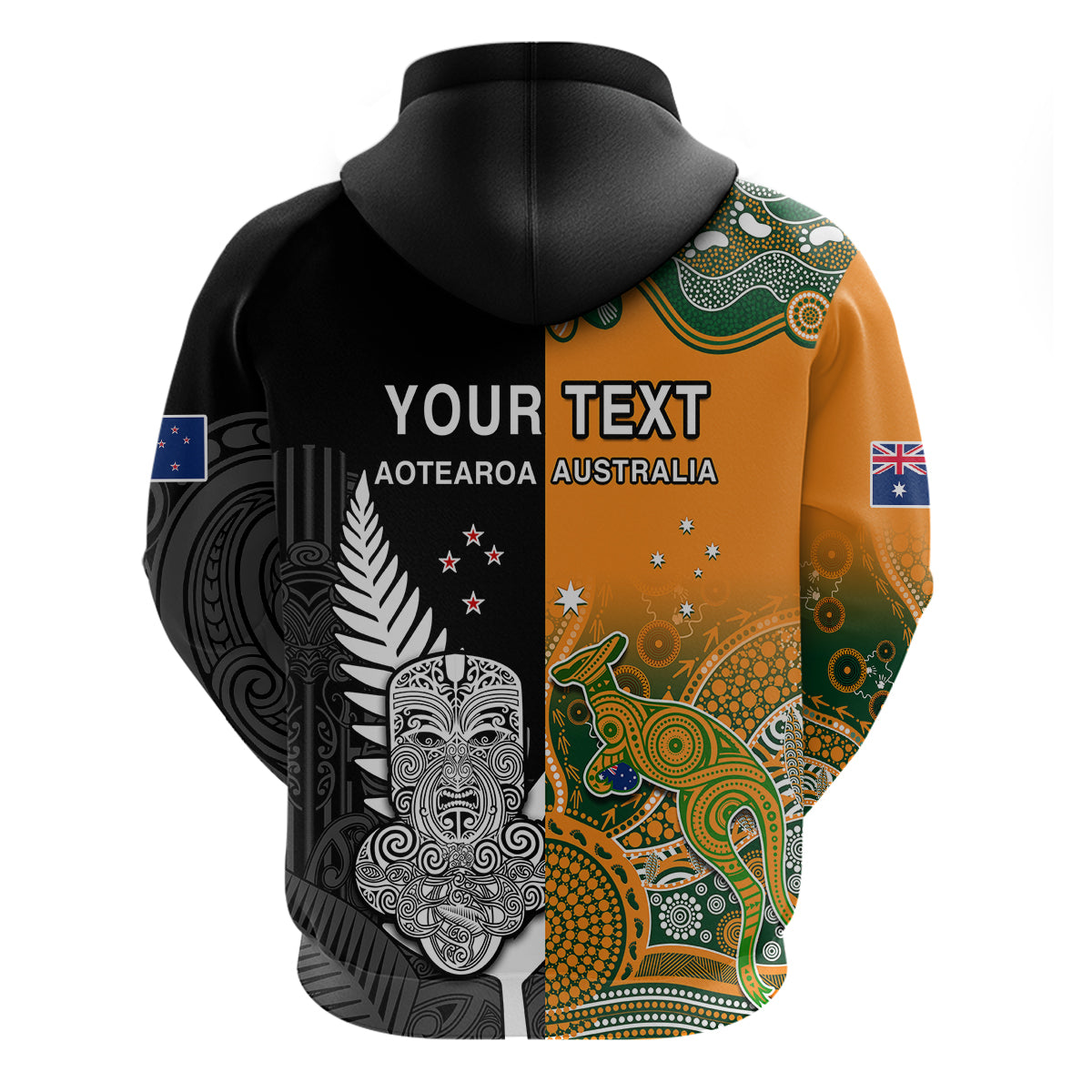 (Custom Personalised) Aussie and Aotearoa Rugby 7s Kangaroos Mix Tiki Fern Hoodie - Vibe Hoodie Shop