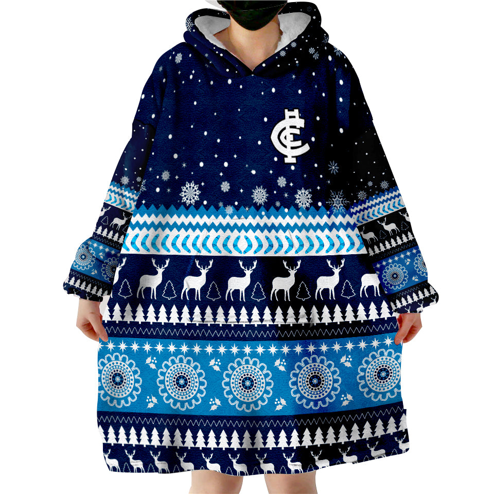 (Custom Personalised) Blues Football Christmas Carlton Wearable Blanket Hoodie - Vibe Hoodie Shop