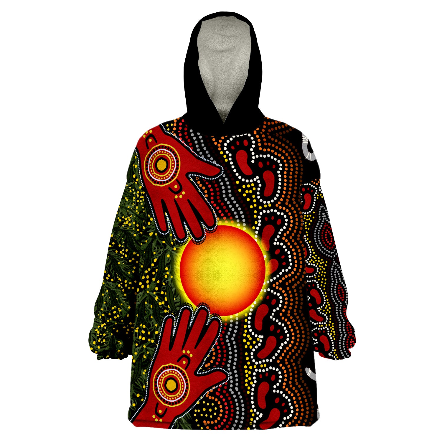 (Custom Text and Number) Aboriginal Dot Painting Go To Touch The Sun Wearable Blanket Hoodie - Vibe Hoodie Shop