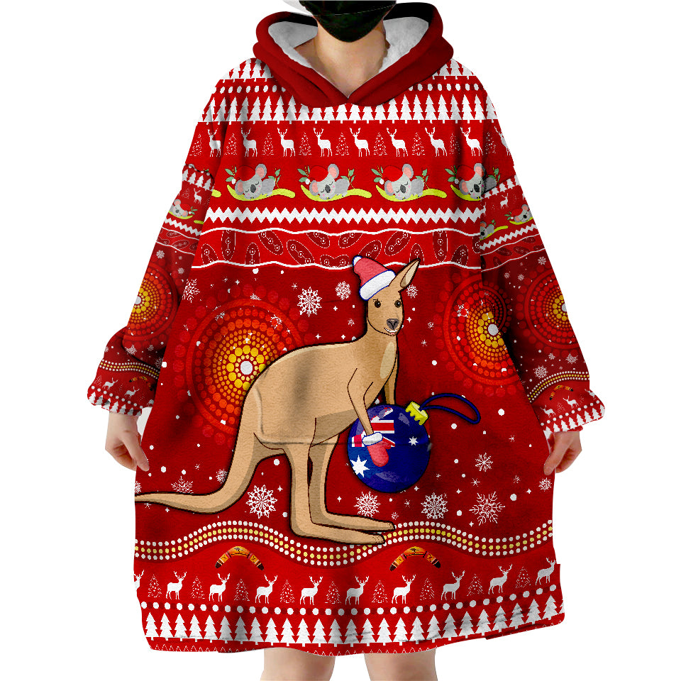 Australia Christmas Aboriginal Kangaroo Wearable Blanket Hoodie - Vibe Hoodie Shop