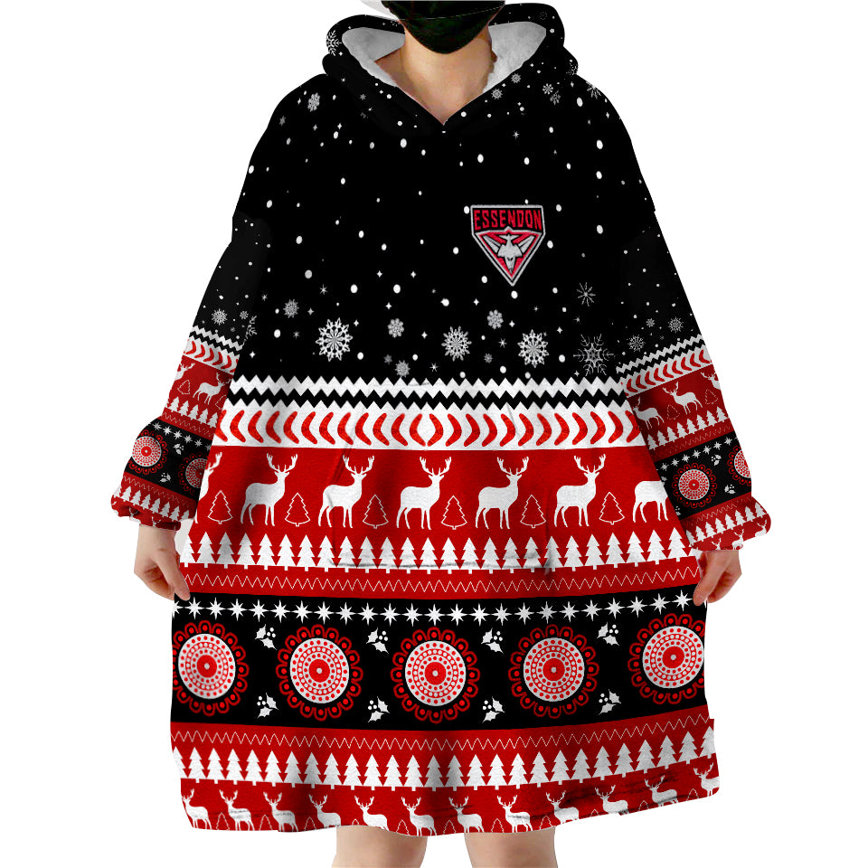 (Custom Personalised) Bombers Football Christmas Essendon Wearable Blanket Hoodie - Vibe Hoodie Shop