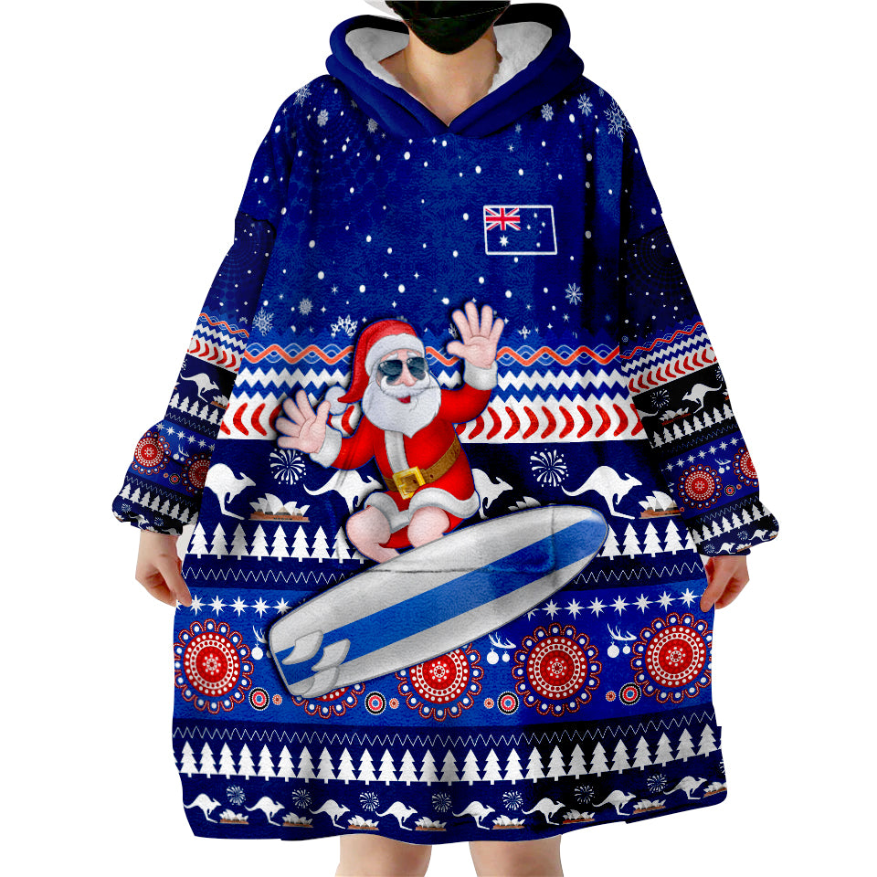 (Custom Personalised) Australia Christmas Aussie Aboriginal Santa Claus is Surfing with Kangaroo Wearable Blanket Hoodie - Vibe Hoodie Shop