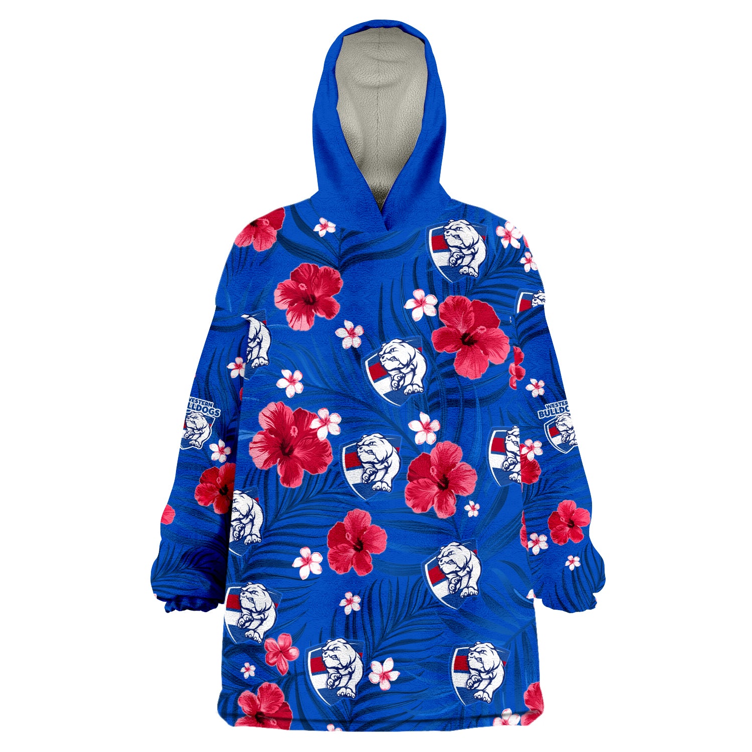 (Custom Personalised) Bulldogs Football Western Premiers Tropical Flowers Simple Wearable Blanket Hoodie - Vibe Hoodie Shop