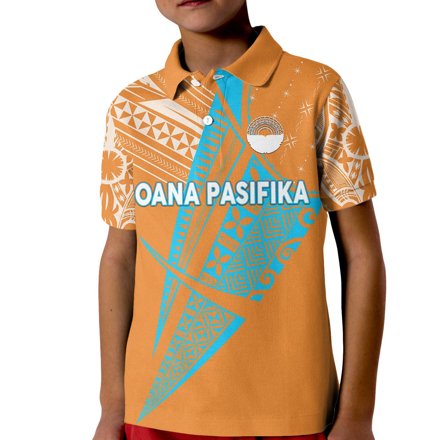 (Custom Personalised) Moana Pasifika Super Rugby Tapa Pacific Island Original - Orange Kid Polo Shirt - Vibe Hoodie Shop