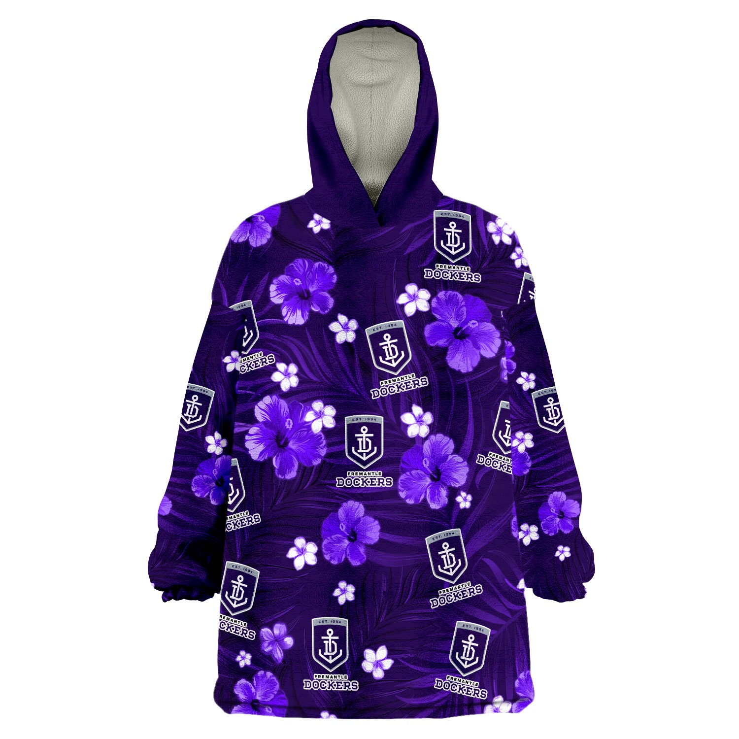 (Custom Personalised) Dockers Football Fremantle Premiers Tropical Flowers Simple Wearable Blanket Hoodie - Vibe Hoodie Shop