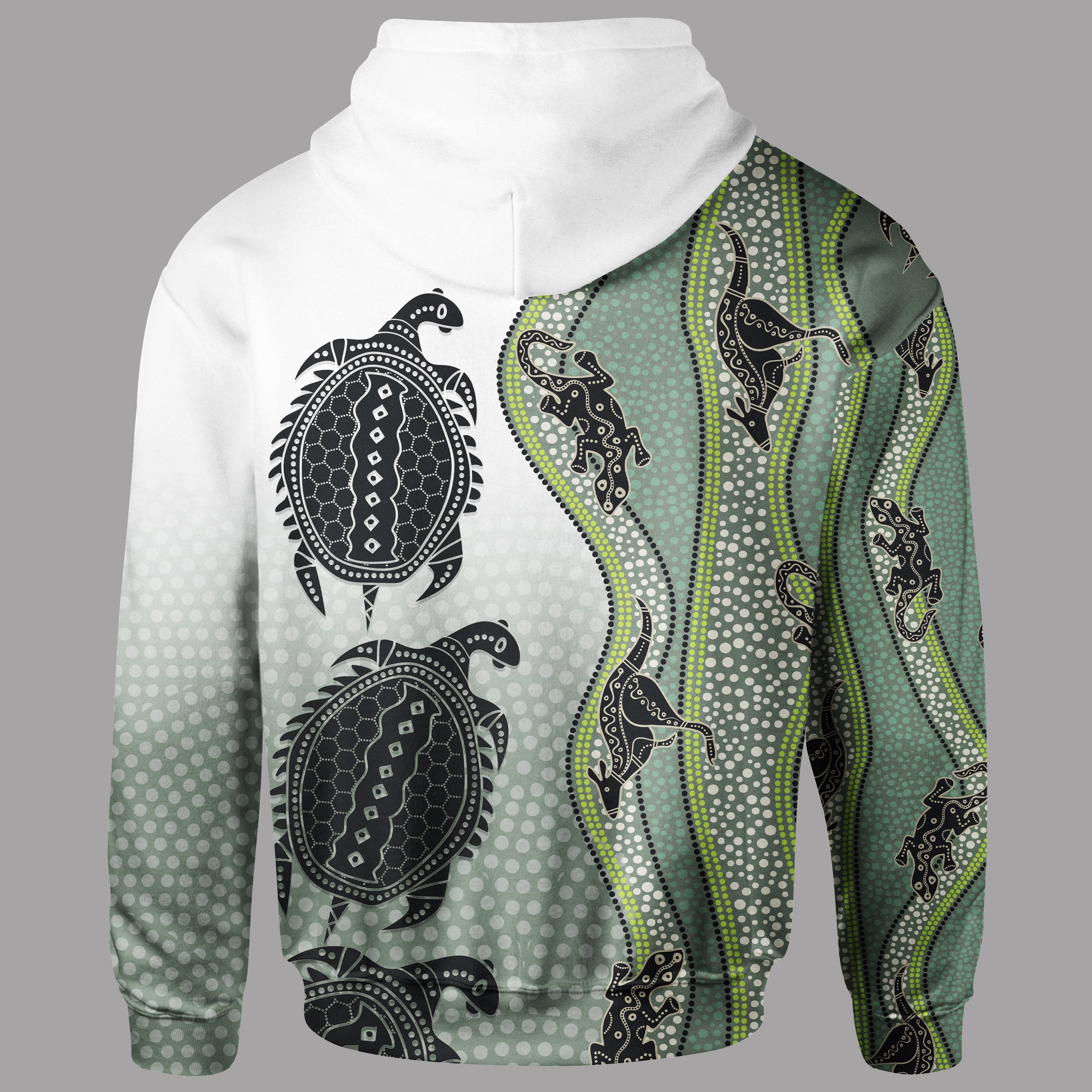 Zip Up Hoodie - Aboriginal with Kangaroo, Lizard, Turtle and Dotted Crooked Stripes Pattern - Vibe Hoodie Shop