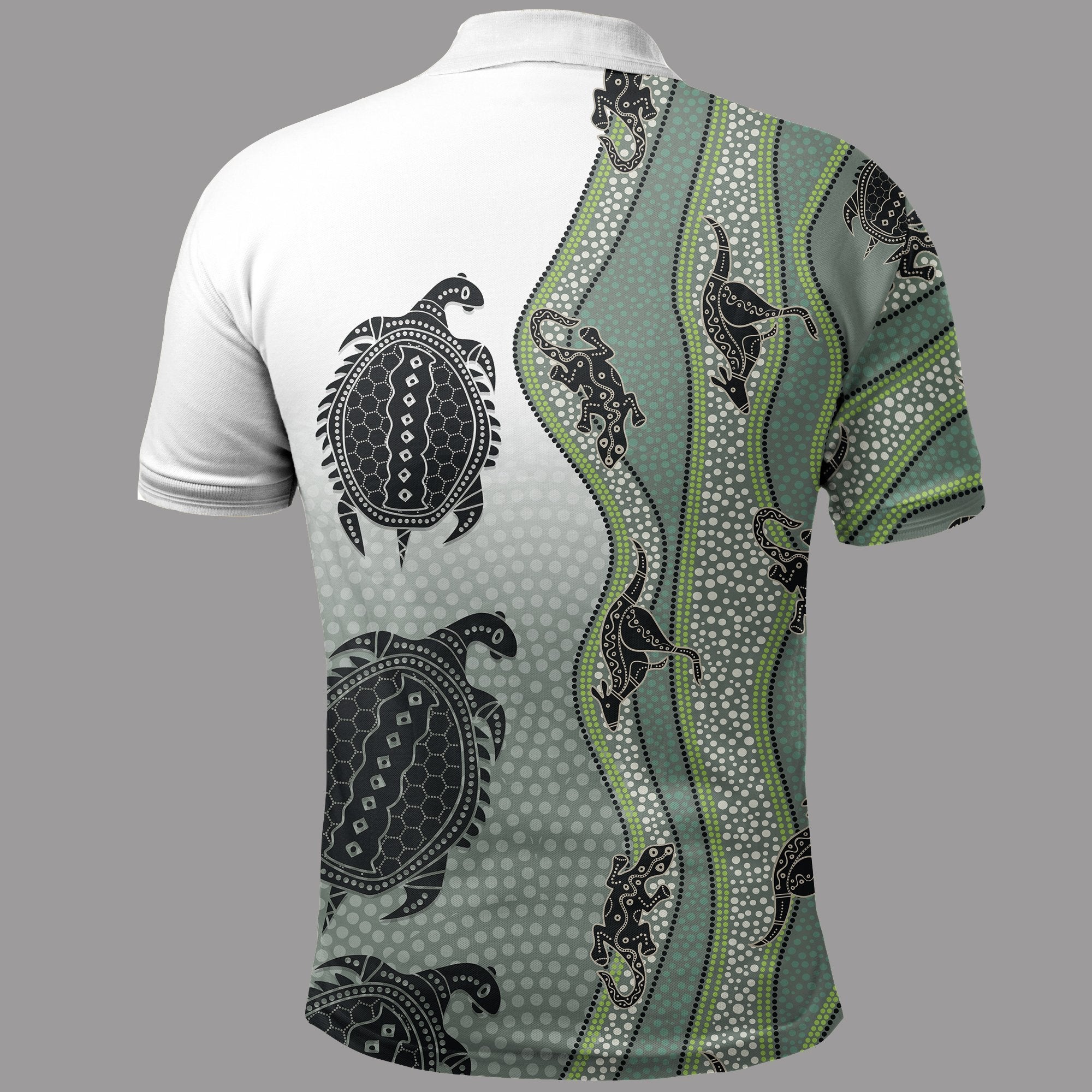 Polo Shirt - Aboriginal with Kangaroo, Lizard, Turtle and Dotted Crooked Stripes Pattern - Vibe Hoodie Shop