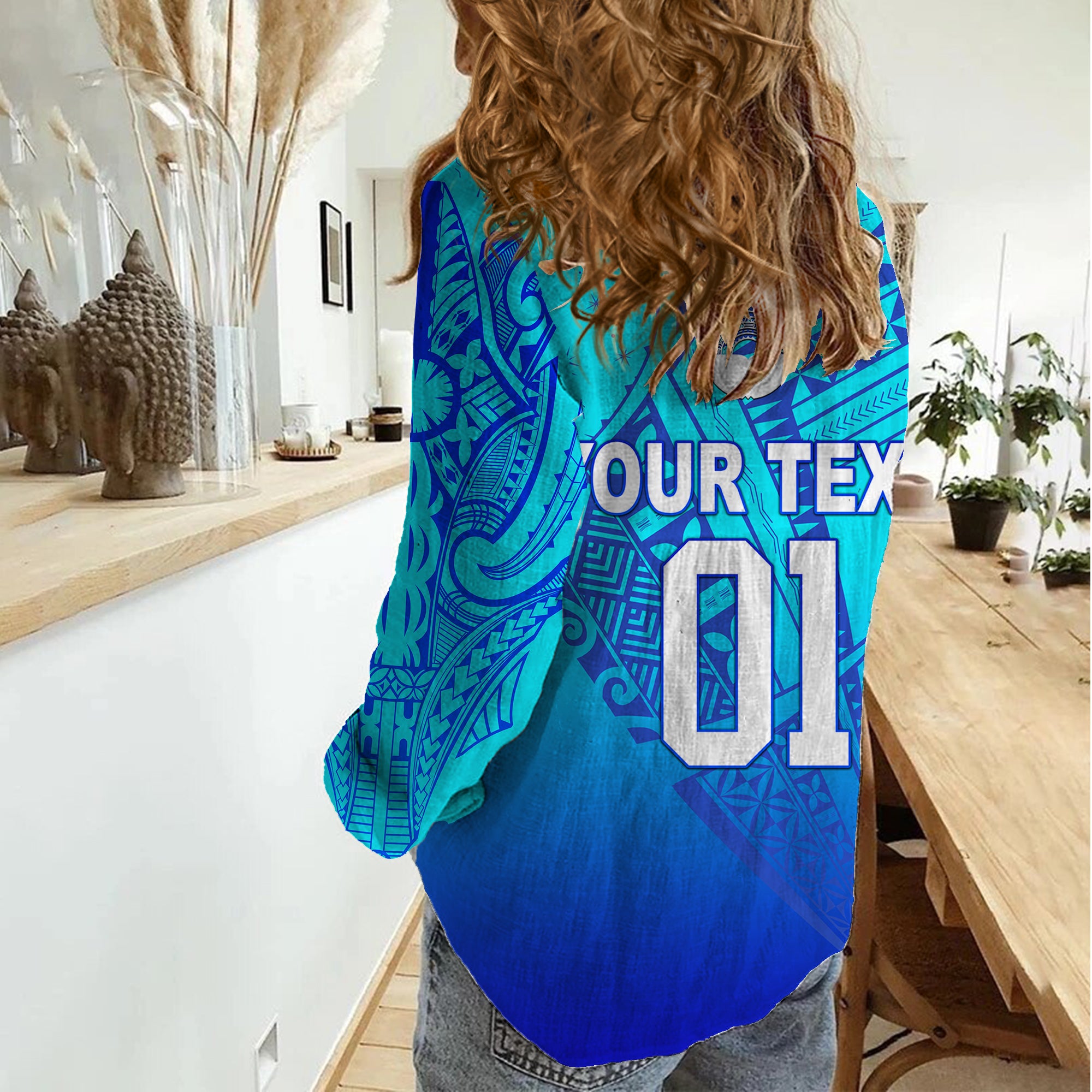 (Custom Personalised) Moana Pasifika Super Rugby Tapa Pacific Island Tapa Original - Blue Women Casual Shirt - Vibe Hoodie Shop