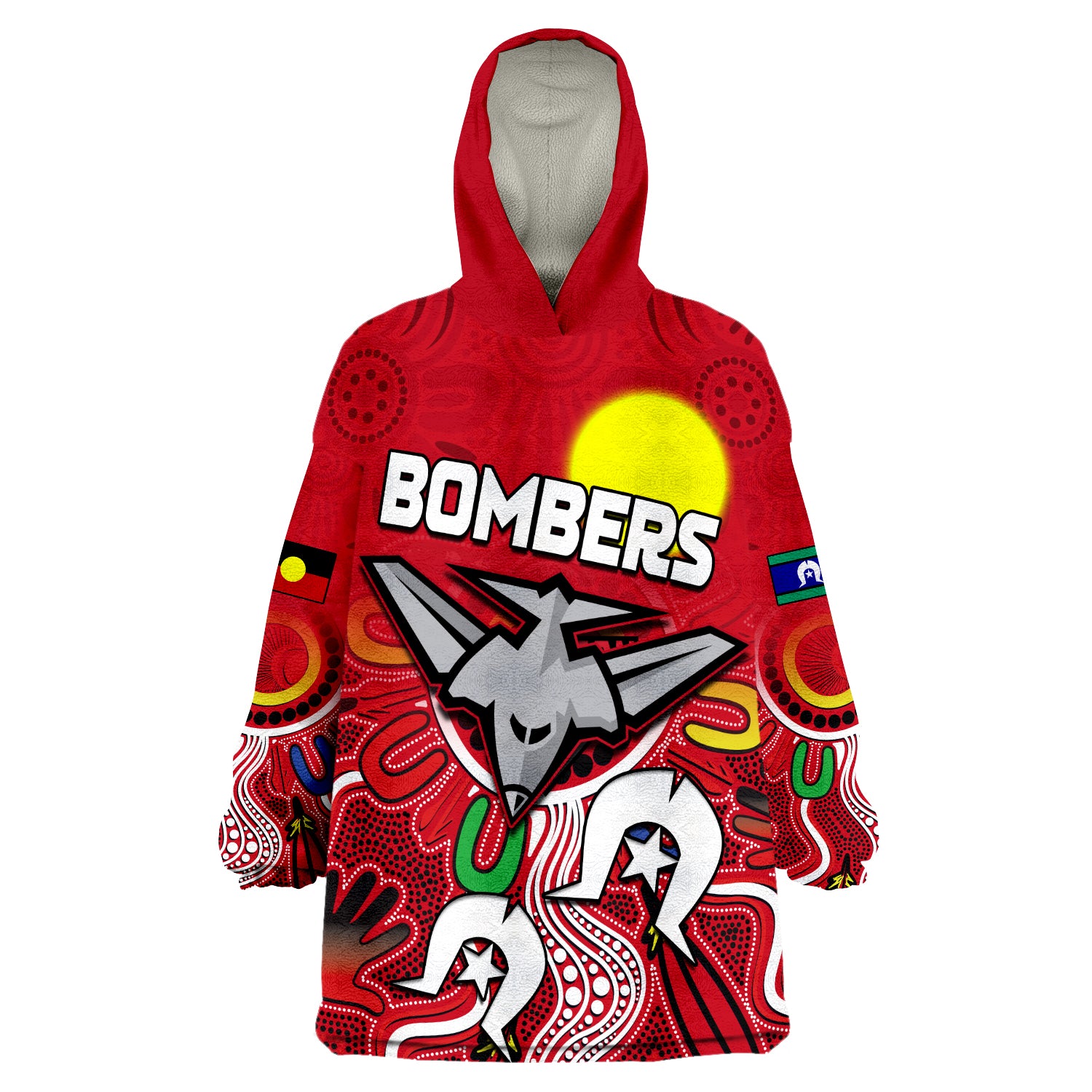 (Custom Personalised) Bombers NAIDOC Week Essendon Football Aboriginal Wearable Blanket Hoodie - Vibe Hoodie Shop