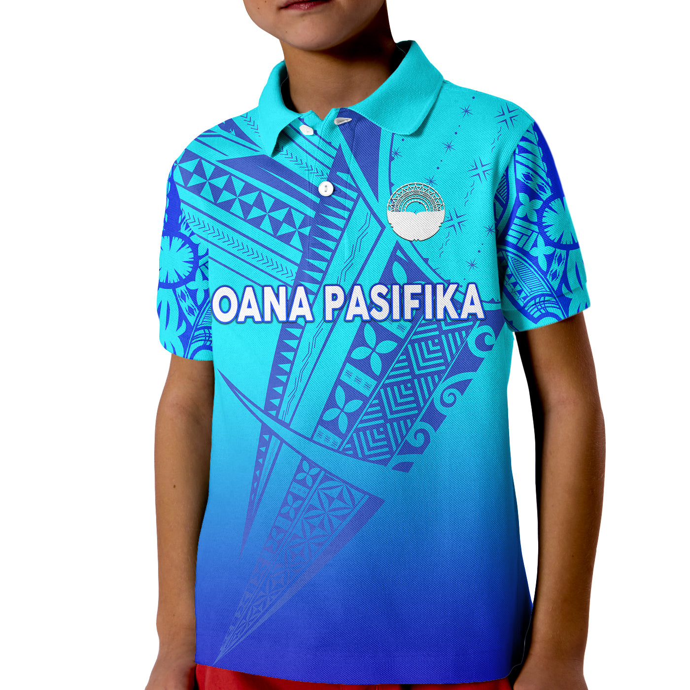 (Custom Personalised) Moana Pasifika Super Rugby Tapa Pacific Island Tapa Original - Blue Kid Polo Shirt - Vibe Hoodie Shop