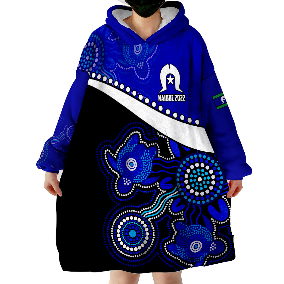 (Custom Personalised) NAIDOC Week 2022 Torres Strait Islanders Version Blue Aboriginal Turtles Wearable Blanket Hoodie - Vibe Hoodie Shop