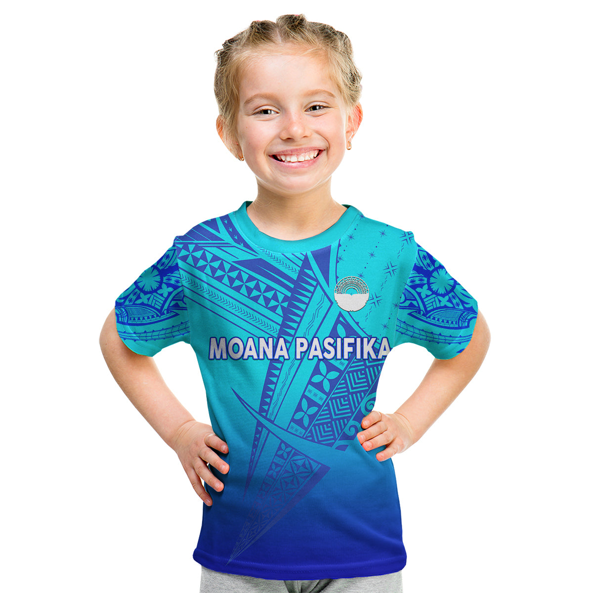 (Custom Personalised) Moana Pasifika Super Rugby Tapa Pacific Island Tapa Original - Blue Kid T Shirt - Vibe Hoodie Shop