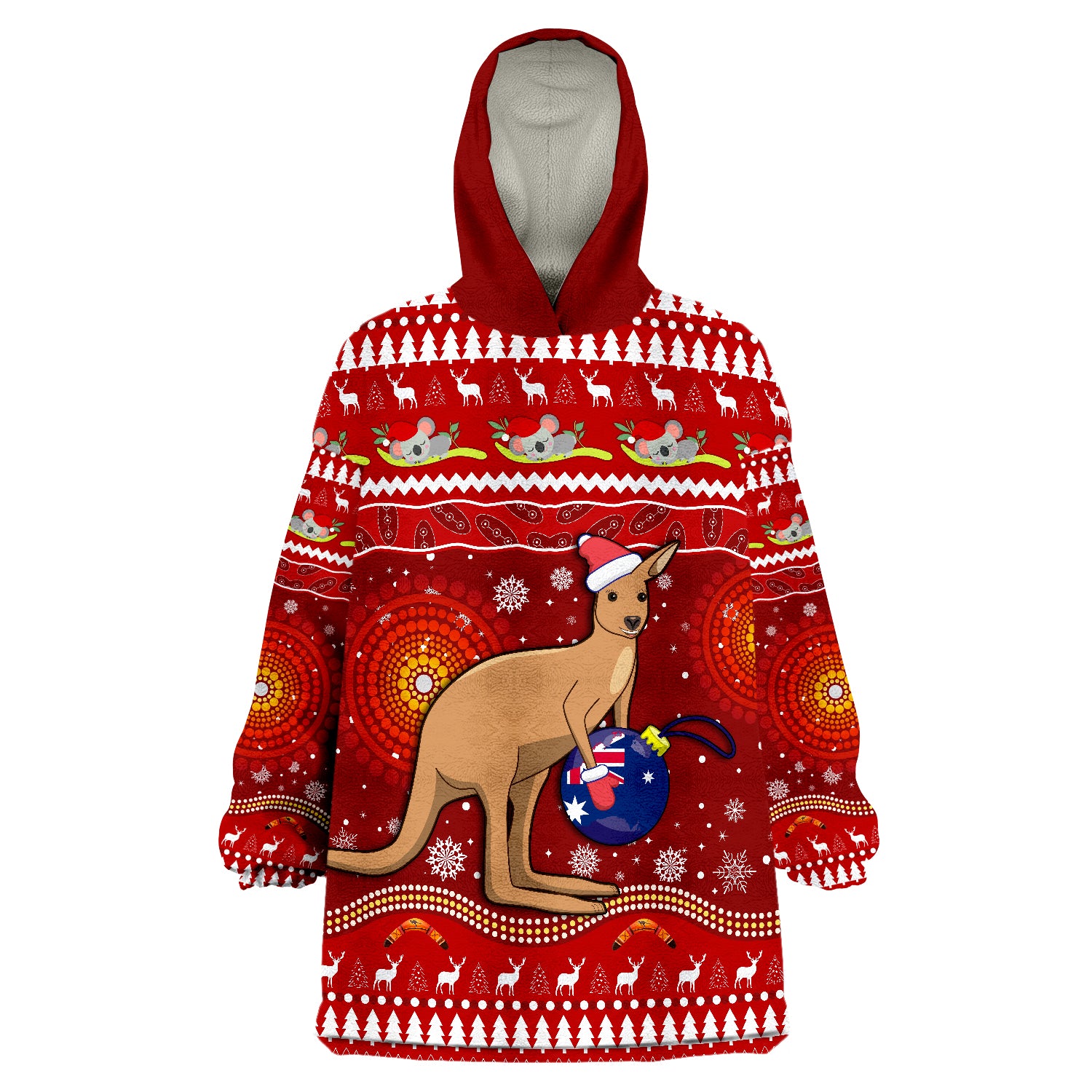 Australia Christmas Aboriginal Kangaroo Wearable Blanket Hoodie - Vibe Hoodie Shop