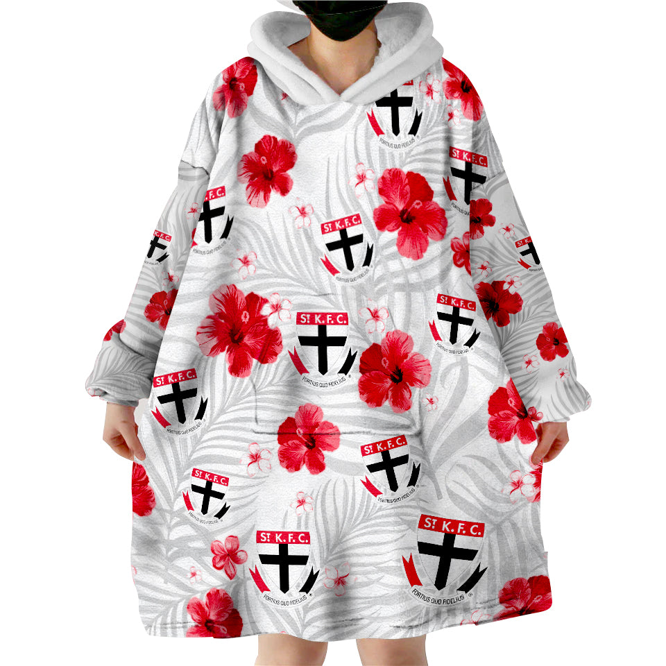 (Custom Personalised) Saints Football St Kilda Premiers Tropical Flowers Simple Wearable Blanket Hoodie - Vibe Hoodie Shop