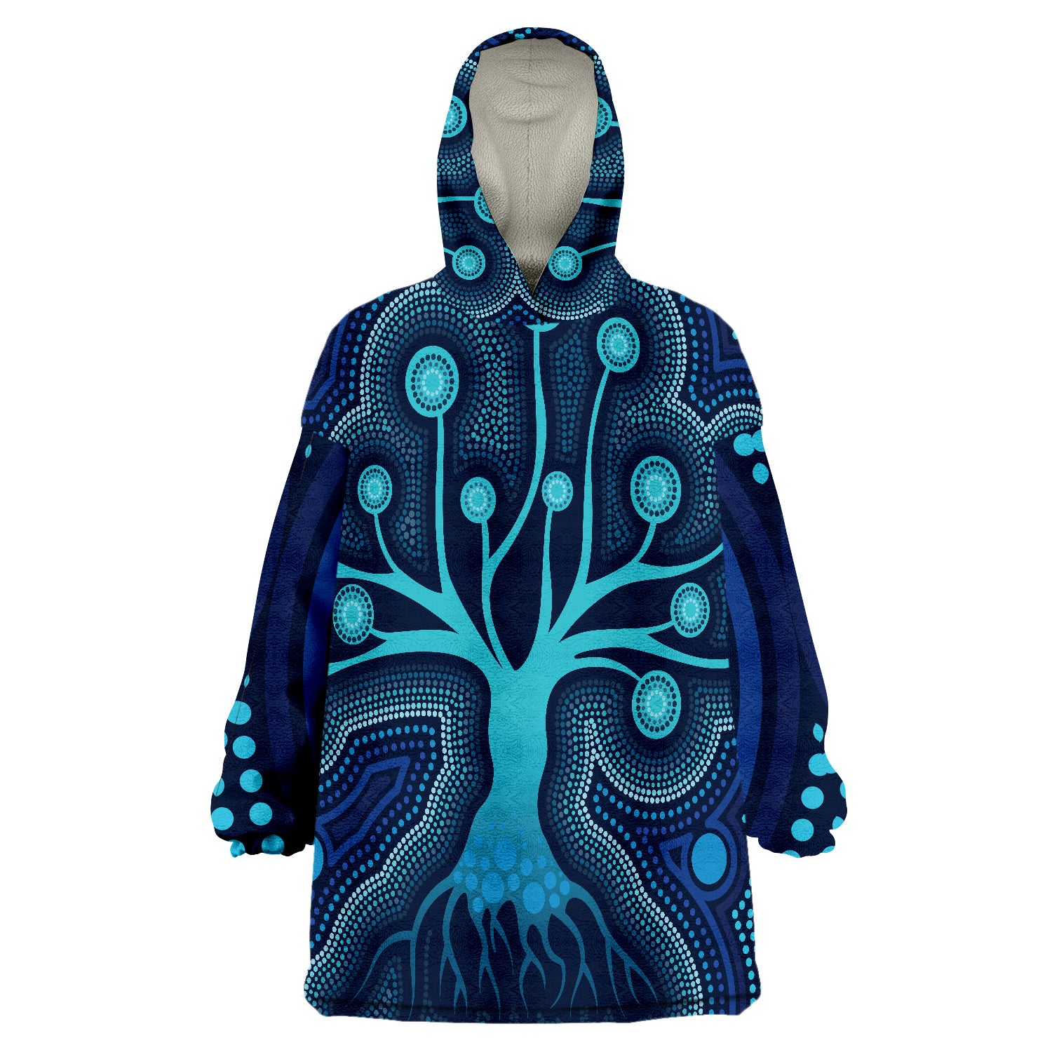 Aboriginal Tree Dot Painting Art - Ocean Ver Wearable Blanket Hoodie - Vibe Hoodie Shop