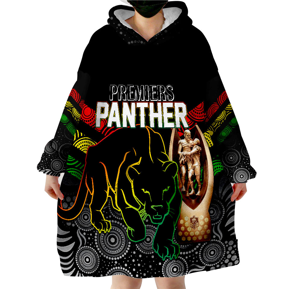 Personalised Panther Premiers NRL 2022 Aboriginal Dot Art Wearable Blanket Hoodie - Vibe Hoodie Shop