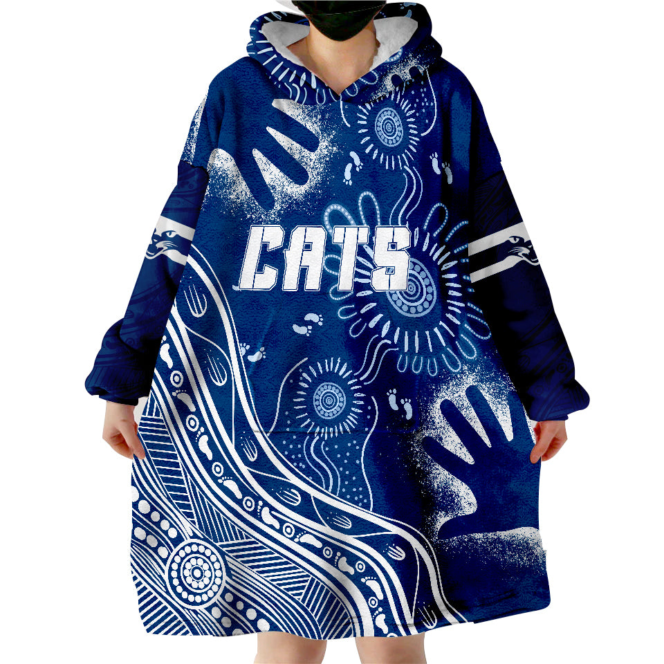 Personalised Geelong Football Aboriginal GO Cats! Wearable Blanket Hoodie - Vibe Hoodie Shop