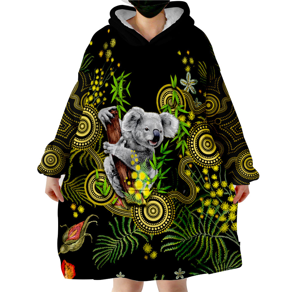 (Custom Personalised) Golden Wattle Australia Acacia Pycnantha Mix Aboriginal Wearable Blanket Hoodie - Vibe Hoodie Shop