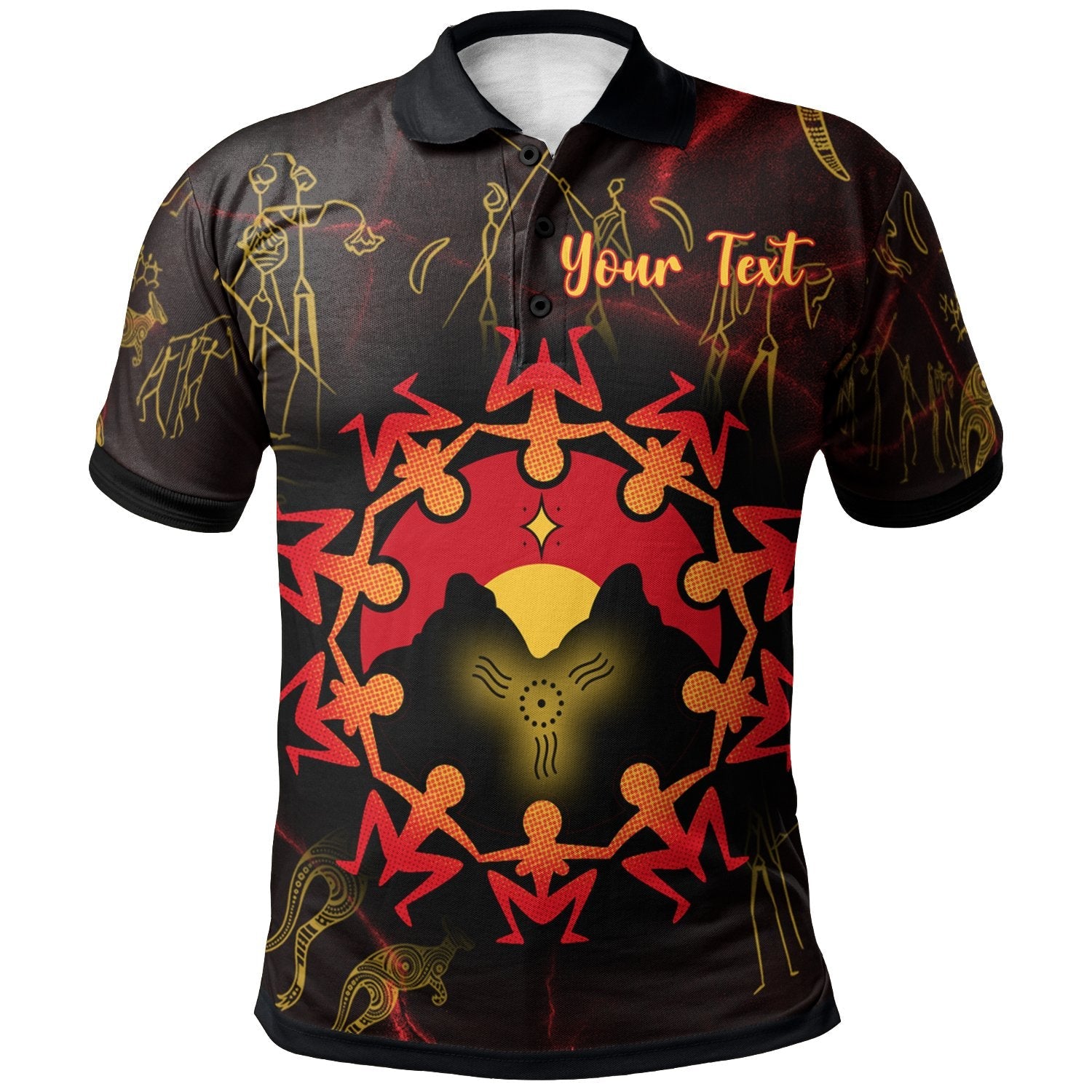 Custom Aboriginal Polo Shirts - Australia Map and Indigenous Flag - Vibe Hoodie Shop