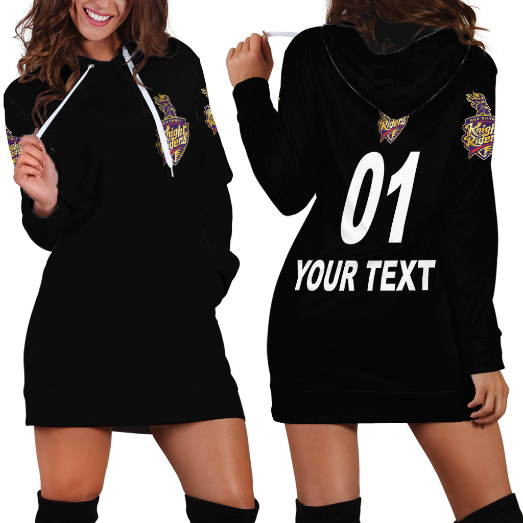 (Custom Personalised) Abu Dhabi Knight Riders ILT20 ADKR Cricket Simplified Vibes - Black Hoodie Dress - Vibe Hoodie Shop